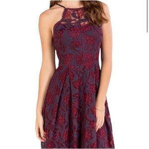 NWT Francesca’s Burgundy Blue Floral Lace Dress